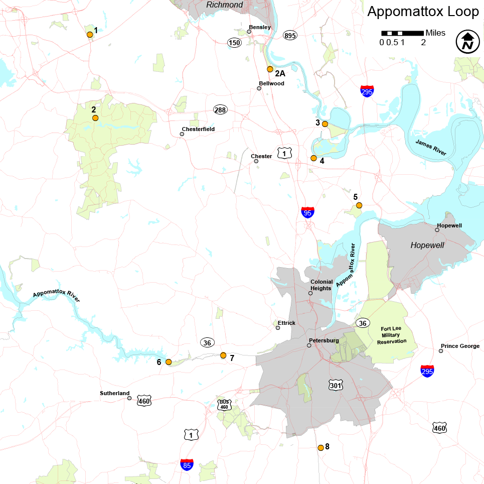 Cliquez pour ouvrir un PDF de la carte de la boucle d'Appomattox