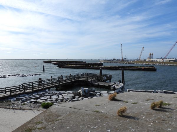 Aujourd'hui, des barges vides dans l'échancrure du site du HRBT.