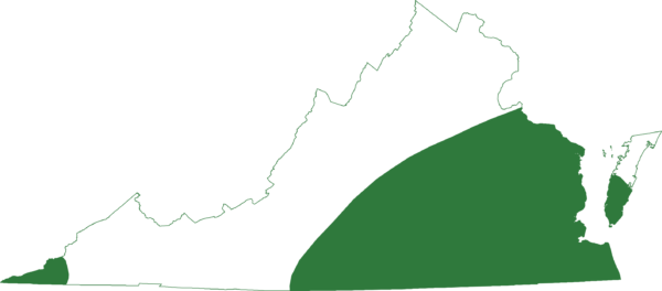L'aire de répartition en Virginie du crapaud à bouche étroite de l'Est.