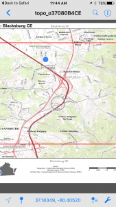 Une image de la carte fournie par le DWR dans un appareil GPS montrant les coordonnées du photographe.