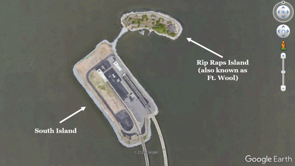 Image aérienne de Fort Wool et de l'île du Sud