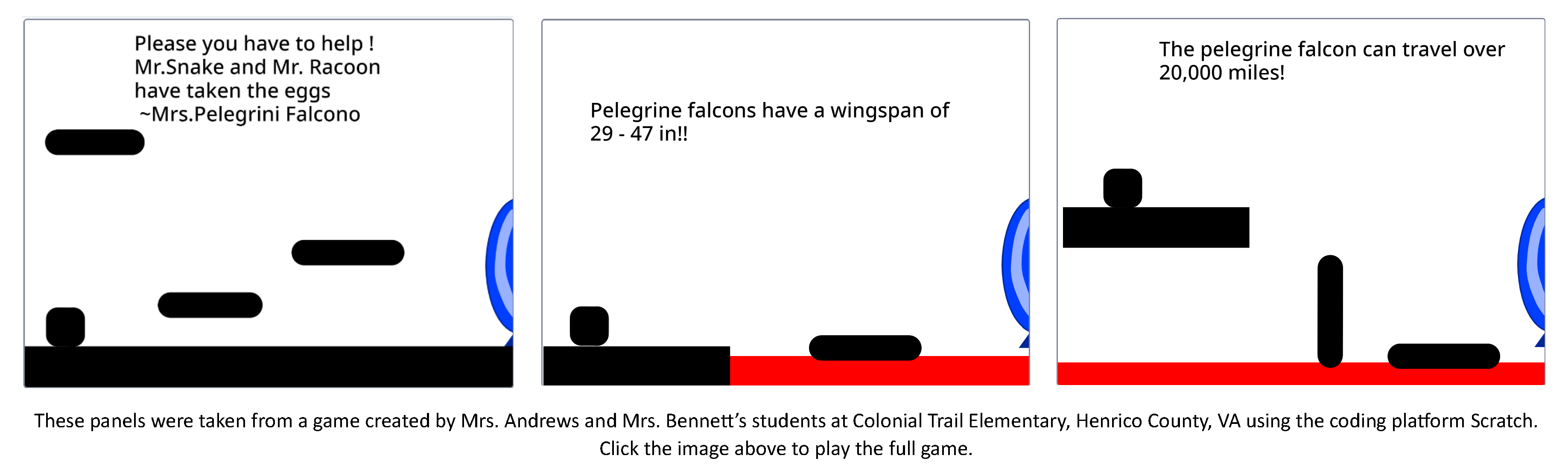 Les panneaux sont tirés d'un jeu réalisé par les élèves de Mme Andrews et de Mme Bennett.