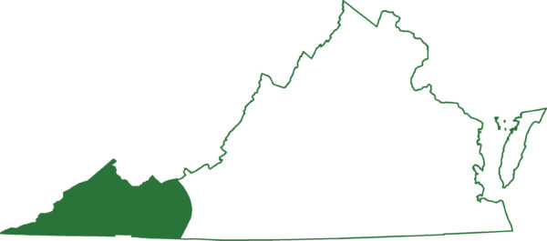 Une image de la carte de l'aire de répartition de la salamandre des ravins du sud, que l'on trouve dans la partie occidentale de la Virginie.