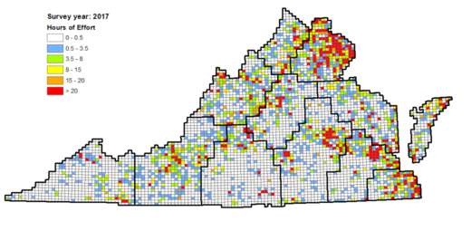 Une carte de l'effort cumulé de VABBA2 en 2017