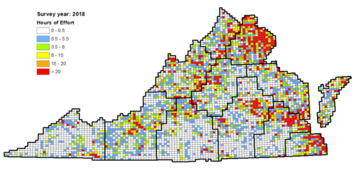 Une carte de l'effort cumulé de VABBA2 en 2018