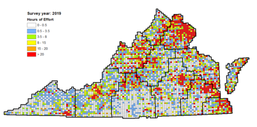 Une carte de l'effort cumulé de VABBA2 en 2019