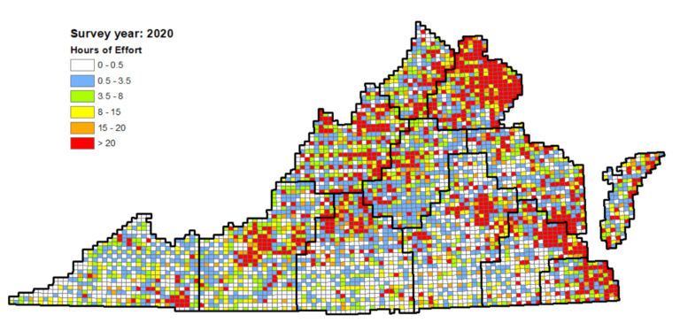 Une carte de l'effort cumulé de VABBA2 en 2020