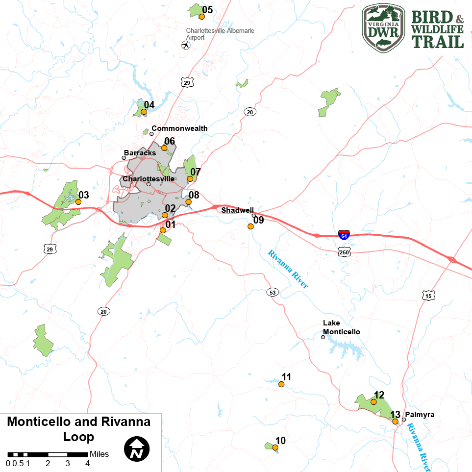 Cliquez pour ouvrir une carte PDF de la boucle de Monticello et Rivanna