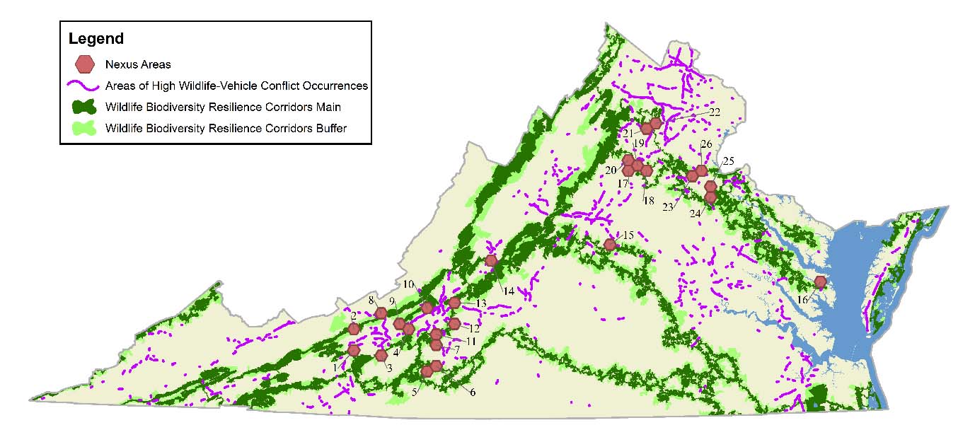 Une carte de la Virginie montrant les zones Nexus.