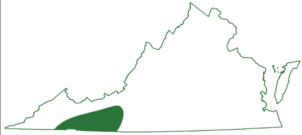 Carte de l'aire de répartition de la salamandre de Yonahlossee ; on ne la trouve que dans la région du bas ouest de la Virginie.