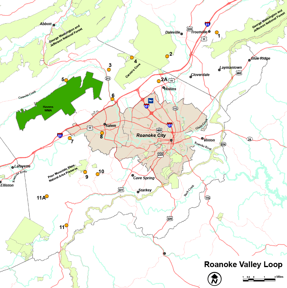 Cliquez pour ouvrir le PDF de la carte des boucles de la vallée de Roanoke