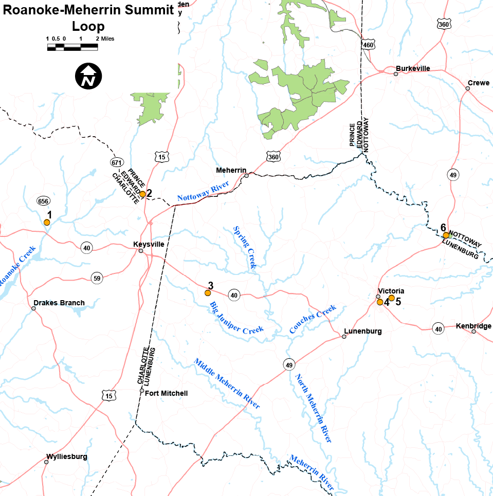 Cliquez sur l'image pour ouvrir une carte PDF de la boucle Roanoke Meherrin Summit.